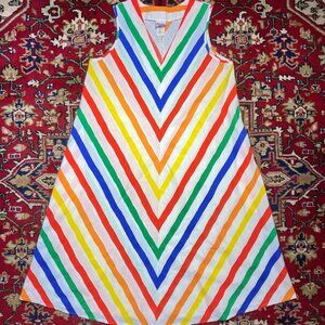 Vtg Y2K Granada rainbow chevron stripe tunic kaftan dress cover up one sz Pride